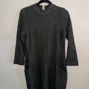 Dark Green Dress w/ Side and Sleeve Ribbing | 100% Wool (Size M)